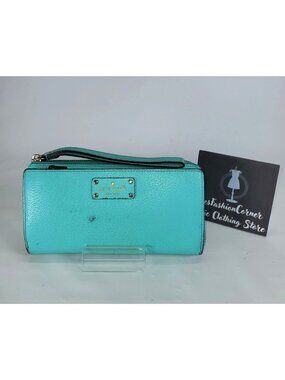 Kate Spade Women's Turquoise (Teal) Leather Spencer Zip Around Wrislet 1523